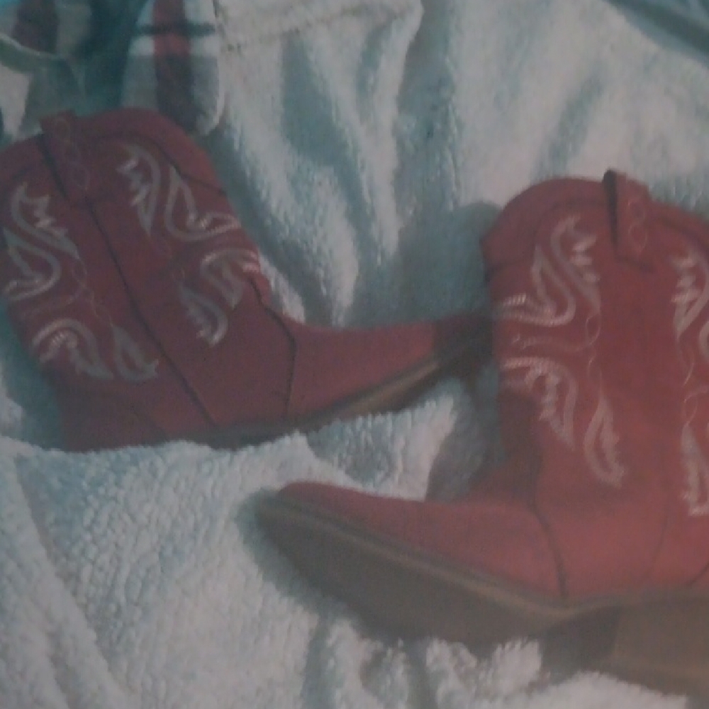 Red Heeled Boots with Decorative Stitching